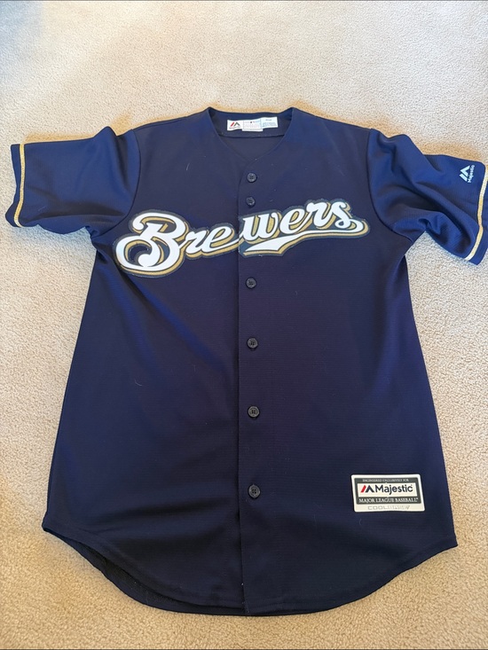 Majestic Other - Majestic Navy and Gold Brewers Button-Up Jersey